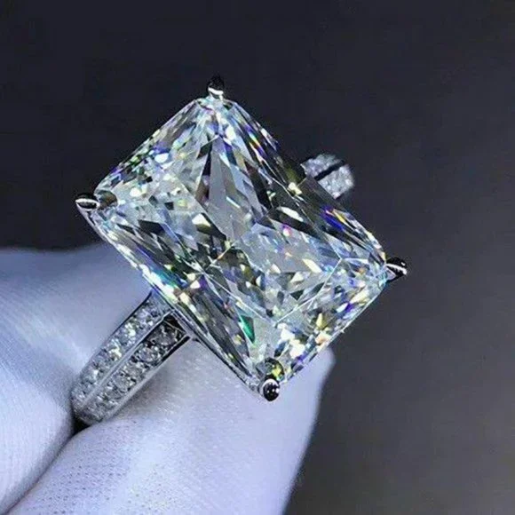 NEW Huge Radiant Cut Diamond 925 Silver Ring - Picture 5 of 5